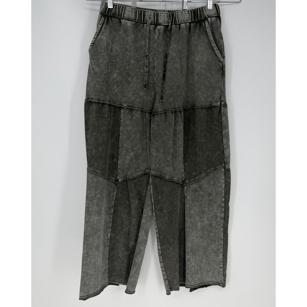 T&C Apparel Patchwork Pants Womens XL Gray Acid Wash Wide Leg Grunge Boho Flowy